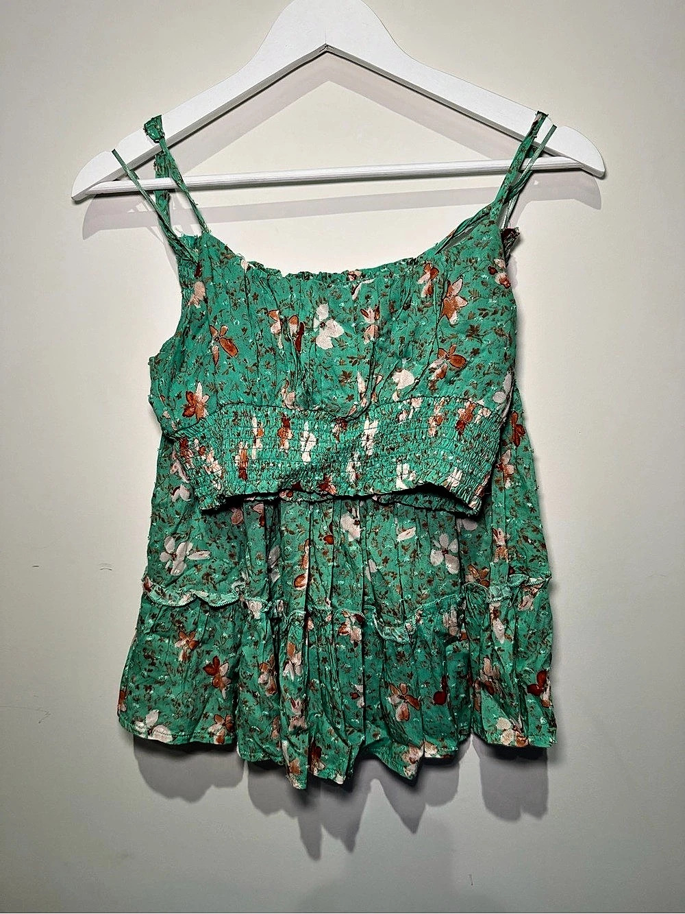 Floral Crop Top in Green & Red Like New